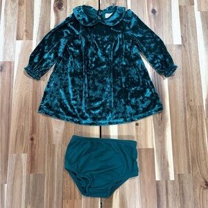 Cat & Jack Green Velvet Holiday Dress Set -Size 12 months (Dress and Bloomers)